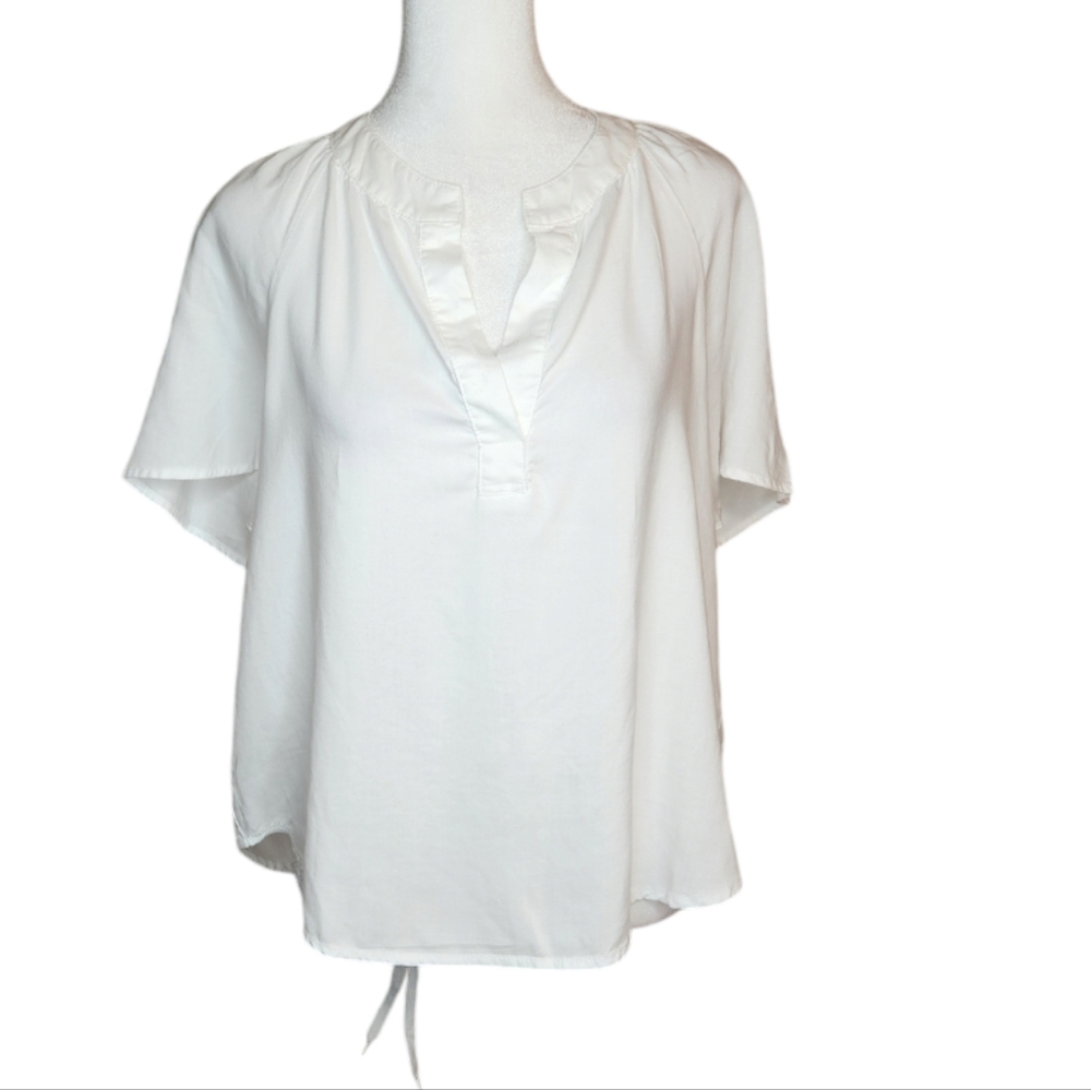 Bella Dahl Lyocell Split Neck White Popover Short Sleeve Top Size S